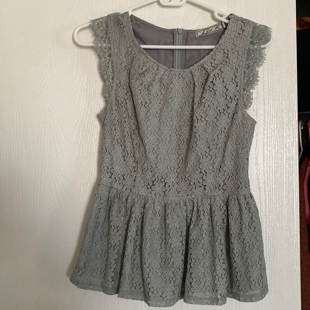Blue gray flare blouse